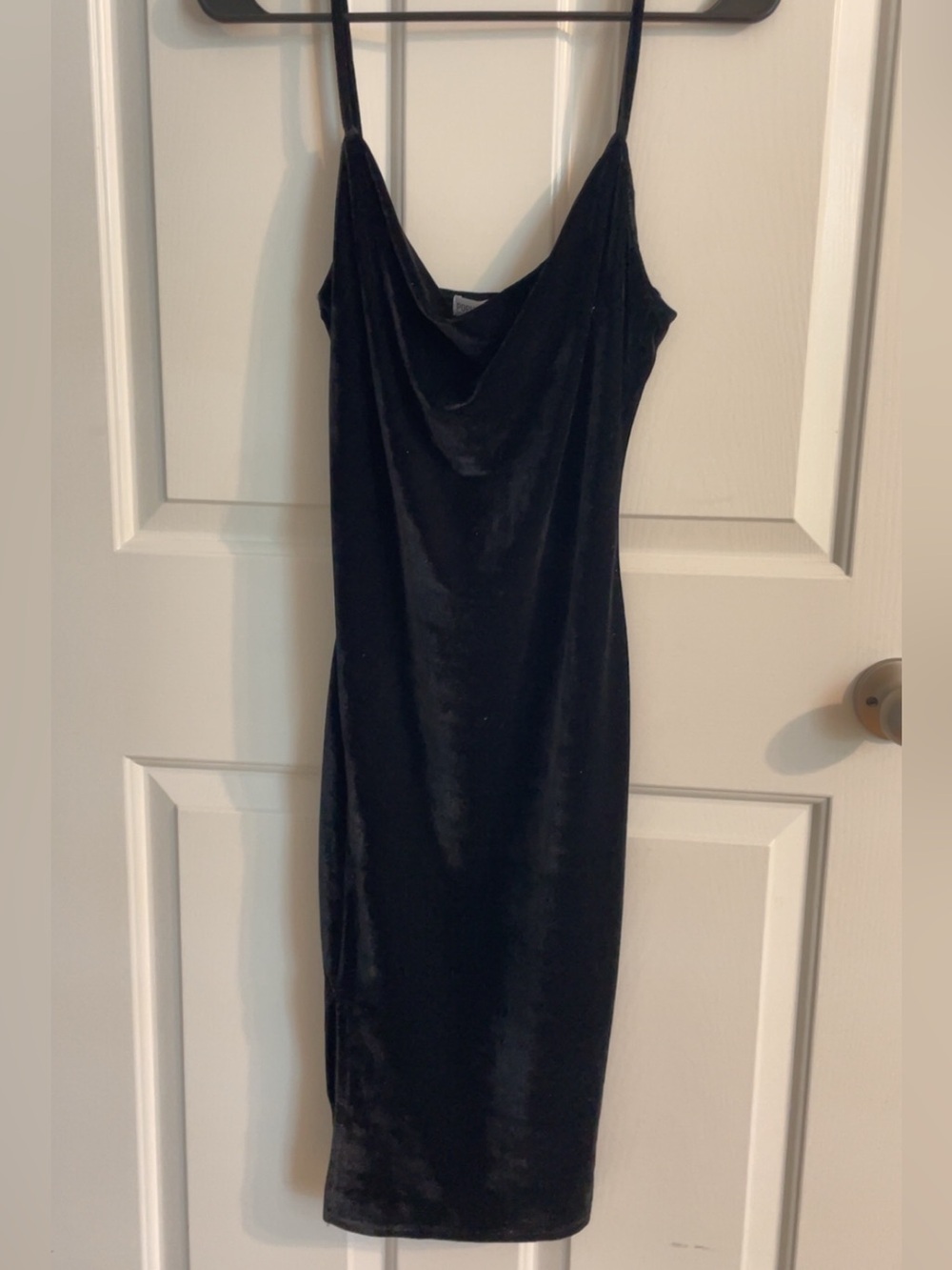 Black Velvet Cowl Neck Slip Dress - Women